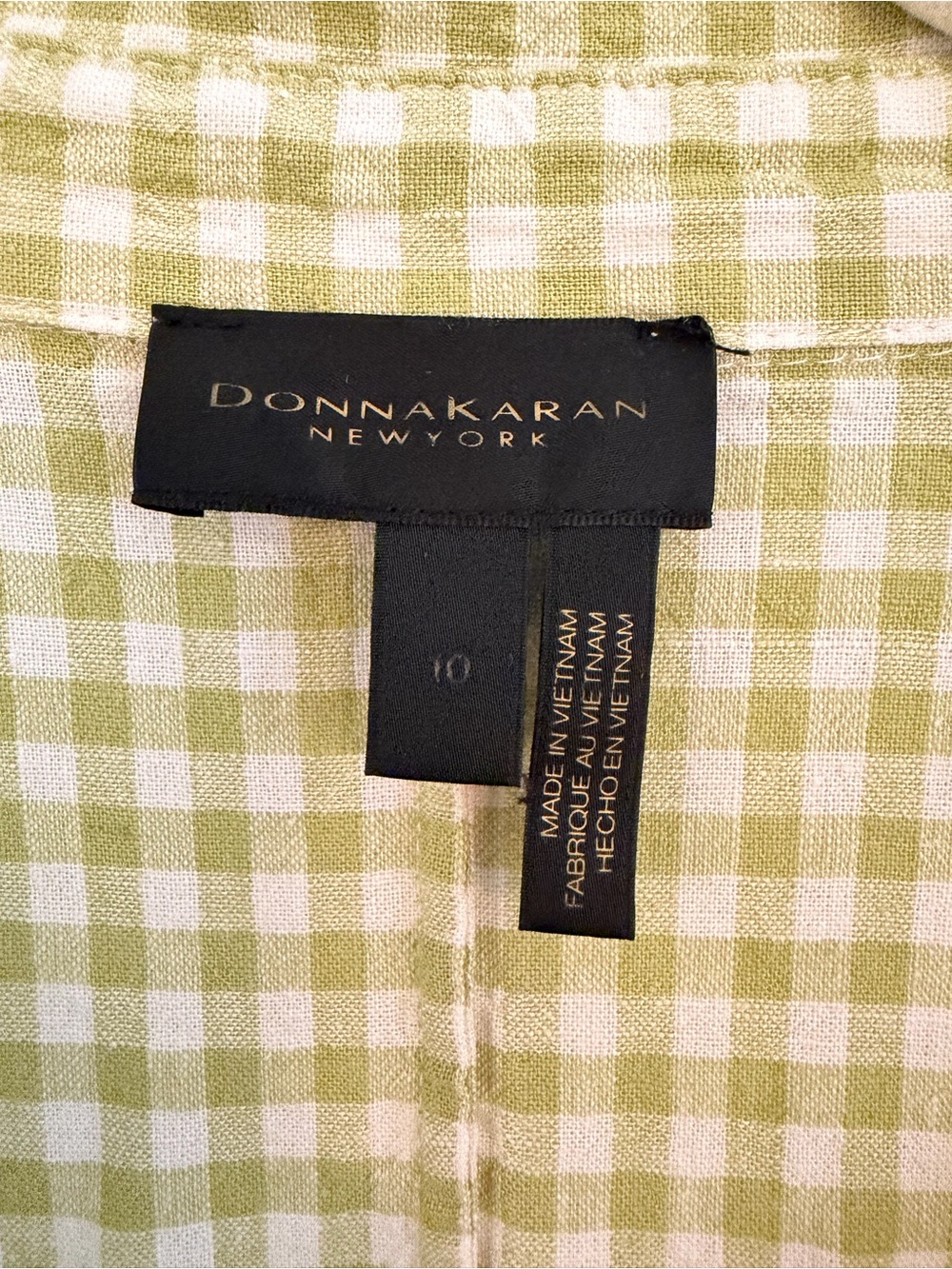 Donna Karan Light Green Gingham Tie-Waist Dress - Picture 3 of 5